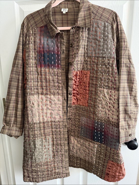 ivy jane Jackets & Blazers - ivy jane Patchwork Plaid Button-Up Jacket in Brown and Rust